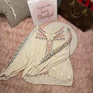 American Eagle Cream Embroidered Peasant Top